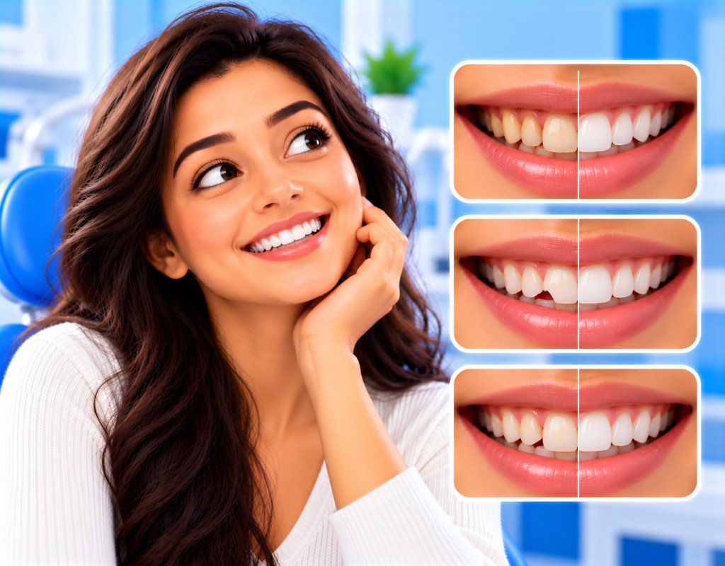 Illustrated educational graphic for “Cosmetic Dentistry in Airoli”. Not a photograph of a patient.