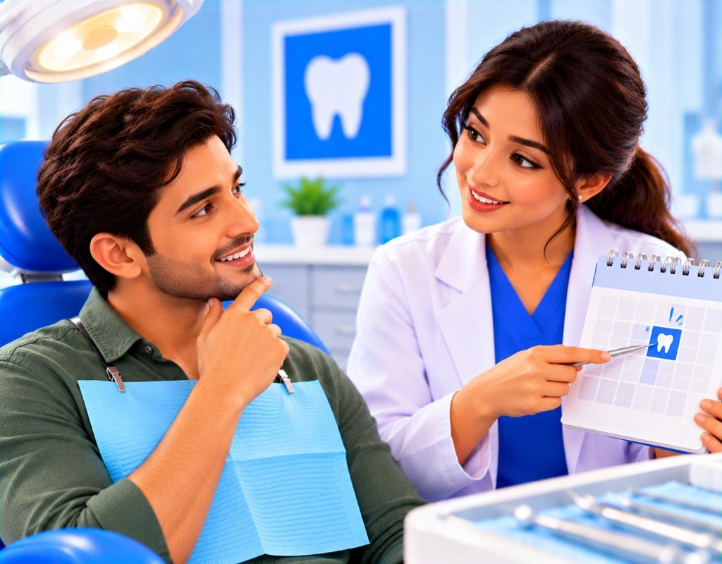 Illustrated educational graphic for “How Often Should You Visit a Dentist?”. Not a photograph of a patient.