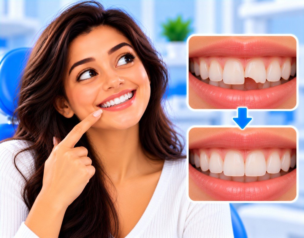Illustrated educational graphic for “How to Fix Chipped Teeth”. Not a photograph of a patient.